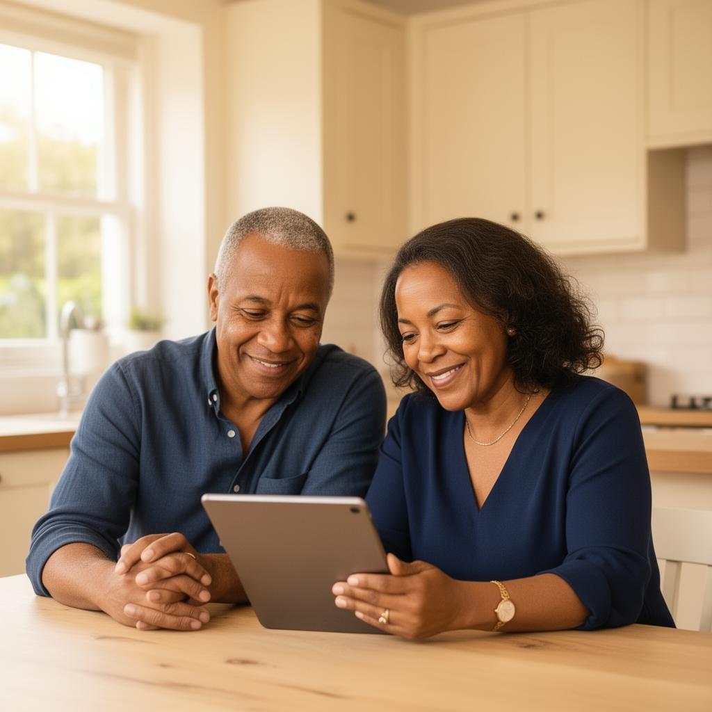 A homeowner couple reviewing their plan together
